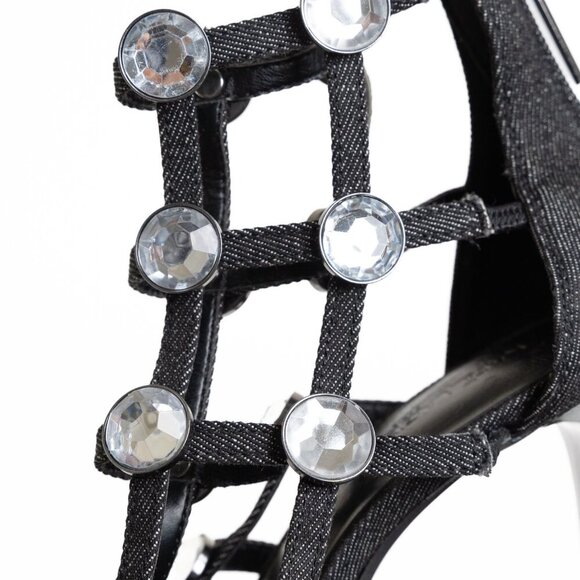 ✨ Karl Lagerfeld Beatriz Rhinestone Faux Crystal Gladiator Sandal Heel Black - Picture 12 of 15